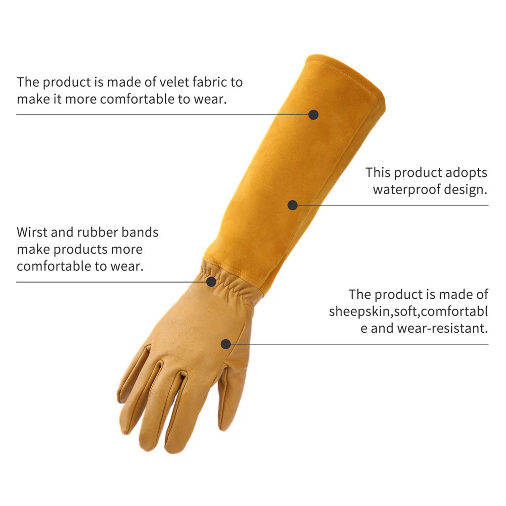 USAMYNA HANXIUCAO Leather Rose Gardening Gloves Women Extended Long Pro Rose Pruning Garden Gloves (sheepskin brown)