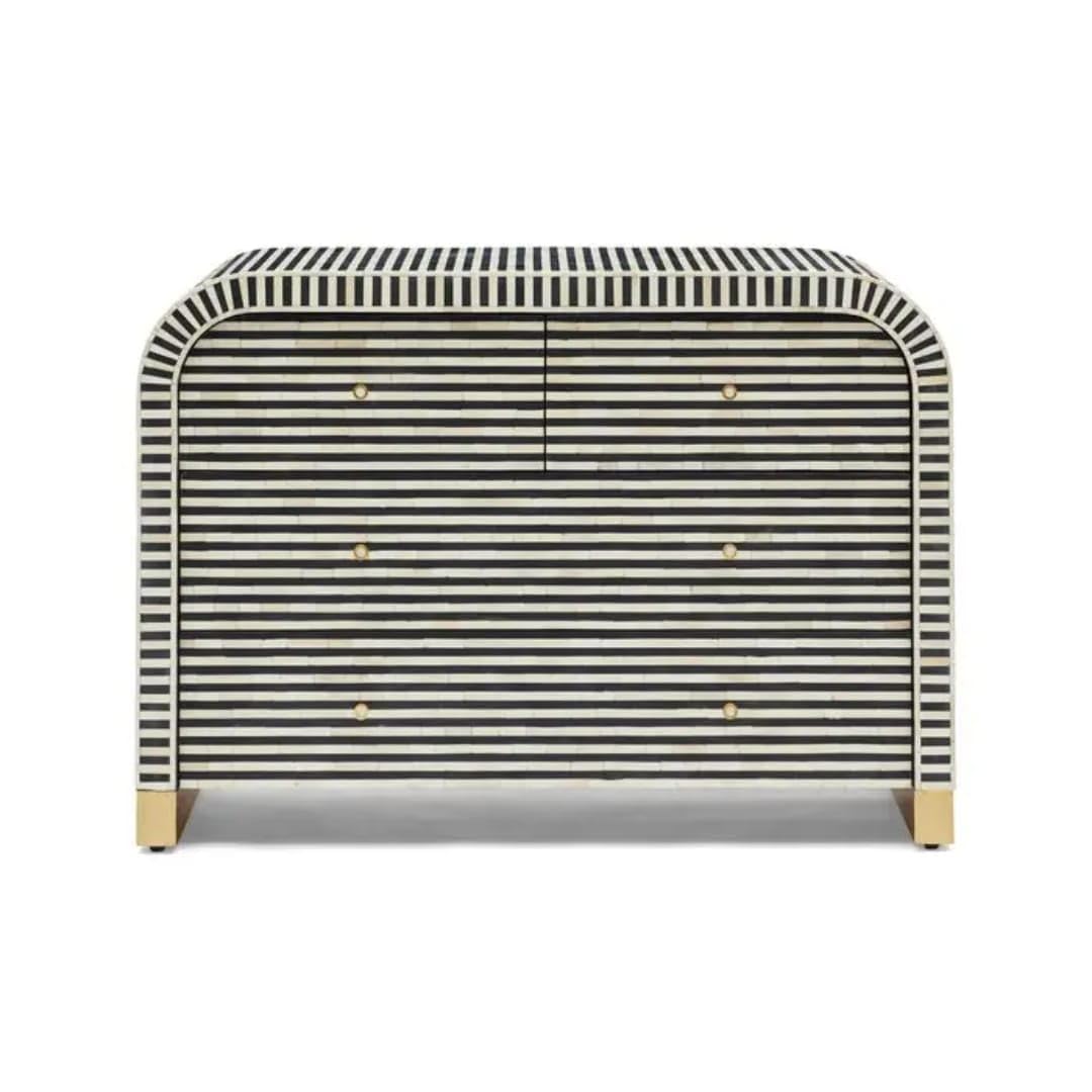 Bone Inlay 4 Drawer Cabinet Black and White Colour | Handmade Storage Chest | W100 x D43 x H85 cm-image-14
