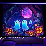 Nuxovilar UV Reactive Tapestry Halloween Ghost Forest Scene BlackLight...