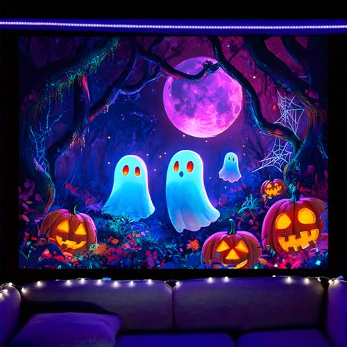 Image of Nuxovilar Ghost Pumpkin UV Reactive Tapestry, 59.05 inchx51.18 inch Polyester