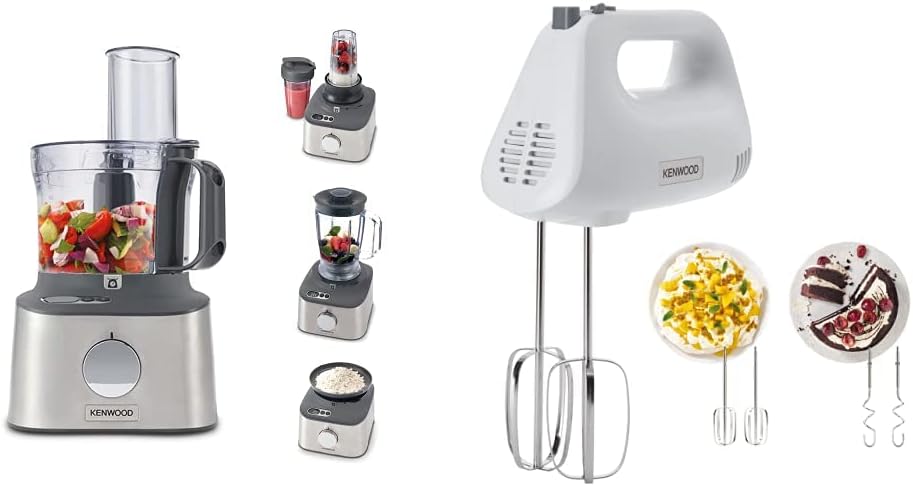 Multipro Compact+ FDM312 SS, 5-in-1 Compact Food Processor, Stainless Steel, 2.1 L Capacity, digital & Hand Mixer,Electric Whisk, 5 Speeds, Stainless Steel Kneaders and Beaters