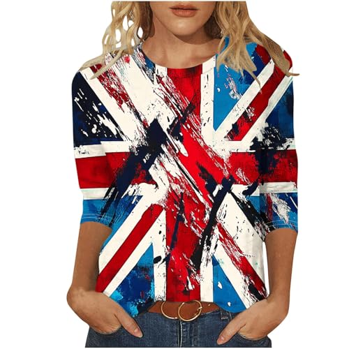 Image of Fourth of July Shirts for Women 3 /4 Sleeve Summer Tops American Flag Print T Shirt Patriotic 4th of July Shirts 2025