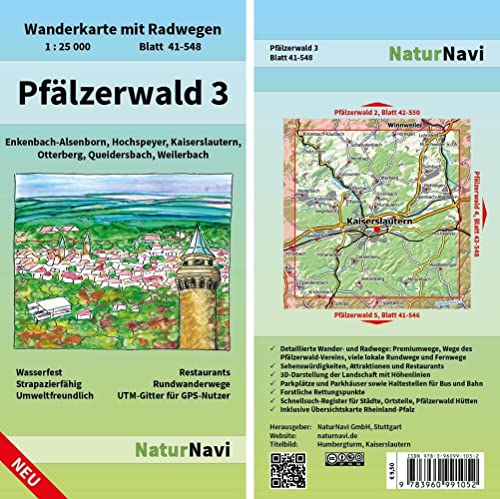 Pfälzerwald 3: Wanderkarte mit Radwegen, Blatt 41-548, 1 : 25 000, Enkenbach-Alsenborn, Hochspeyer, Kaiserslautern, Otterberg, Queidersbach, ... (NaturNavi Wanderkarte mit Radwegen 1:25 000)