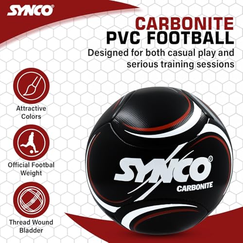 Image of Synco Carbonite Football | PVC Machine Stitched | 6 Panel | Training Football for Beginners | Suitable for Soft & Turf Ground | Soccer Ball Size- 5