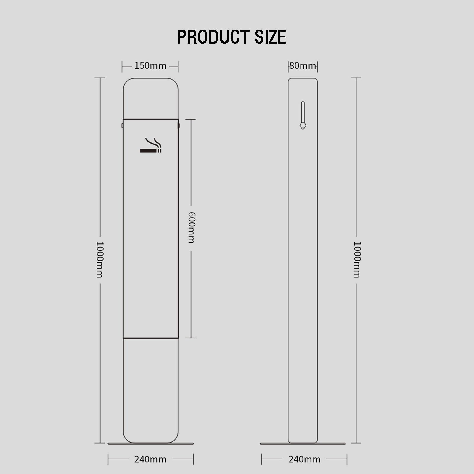 Pedículo vertical para cigarrillos con columna de cenizas y malla extintora de hollín, capacidad para 200-300 colillas