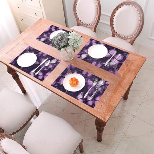 Sets de table violets en PVC tissé résistants pour repas