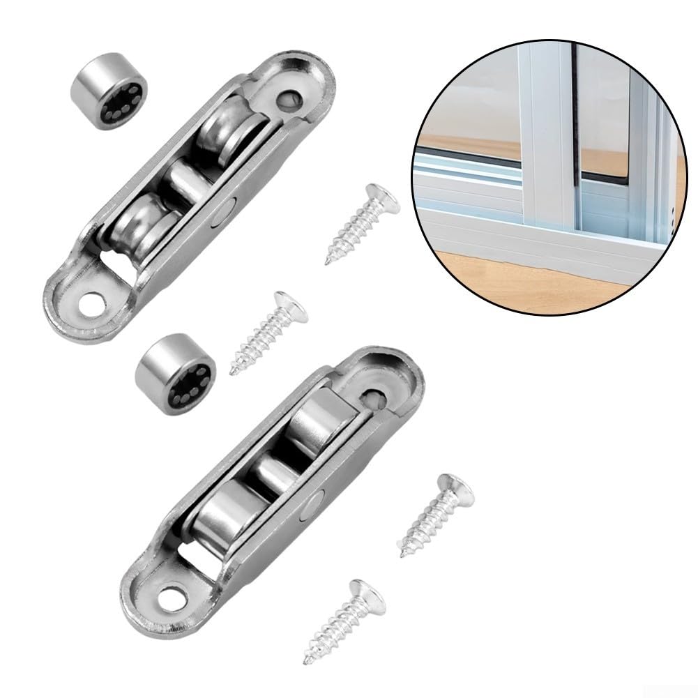Lot de 4 rouleaux de porte coulissante en acier inoxydable avec 77 roues plates pour cadres à battants en aluminium, conçus pour un glissement fluide et des applications faciles (A)