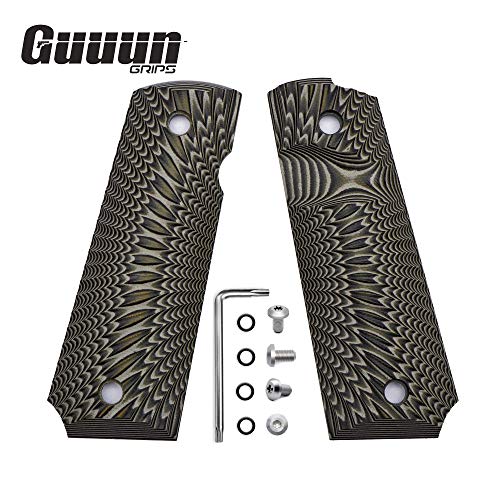 Guuun 1911 Grips G10 Full Size 1911 Grip Ambi Safety Cut Big Scoop Sunburst Texture - Coyote Color #TOP1