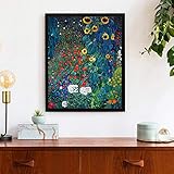 Crazystore Leinwanddruck 60x80cm ohne Rahmen Gustav Klimt Landschaft Wandkunst Bilder Bauerngarten mit Sonnenblumen Poster und Drucke Wohnkultur
