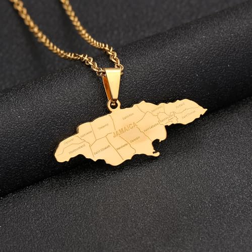 Jamaica Map Necklaces - Stainless Steel Map of Jamaica With City Pendant Jewelry Gift for Men and Women2