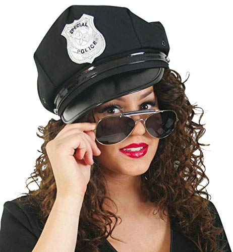 KarnevalsTeufel Accesorios - Conjunto de policía adulto de 2 piezas con gorro de 56 cm y gafas de piloto Negro | Policía, disfraz, carnaval, despedida de soltera