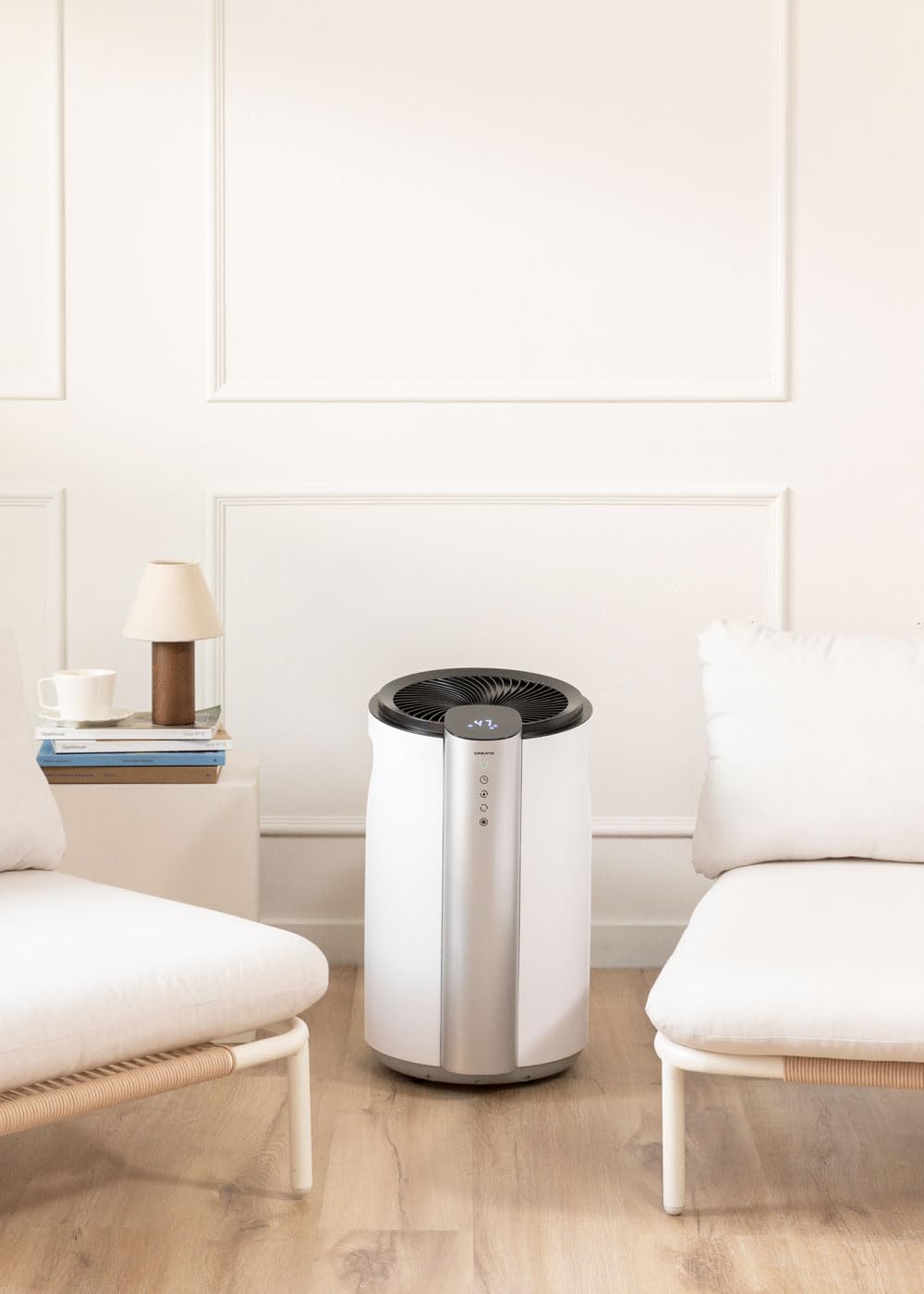CREATE / DRYPLUS XL-SPIRAL / Deumidificatore portatile bianco, con raffreddamento R290, deumidificazione continua, silenziosa, 20 l/giorno, 90 m², timer, elimina l'umidità, capacità 4,5L