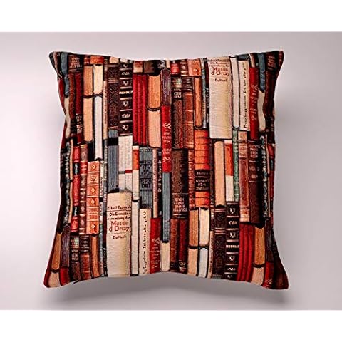 SW Living 18 x 18 Library Books Reading Woven Tapestry Cushion Cover UK Made (45cm x 45cm) Including Hollowfibre Pad Cover