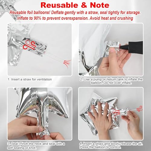Image of 22 Inch Star Balloons Silver - 13pcs 4D Foil Metallic Star Balloons for 70s Disco Party Birthday Graduation New Year Decorations