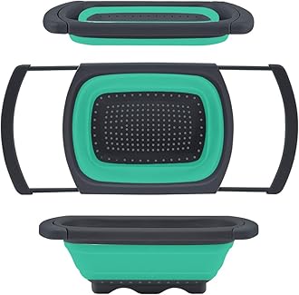 QiMHColander collapsible, Colander Strainer Over The Sink Vegetable/Fruit Colanders Strainers With Extendable Handles, Folding Strainer for Kitchen,6 Quart