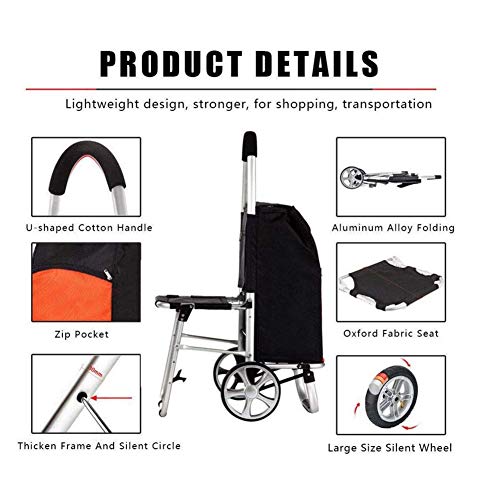 NanXi Einkaufstrolley in dunkel blau mit Kühlfach - Großer Trolley klappbar mit großen Rädern bis belastbar Einkaufstrolley mit,Braun – Bild 8