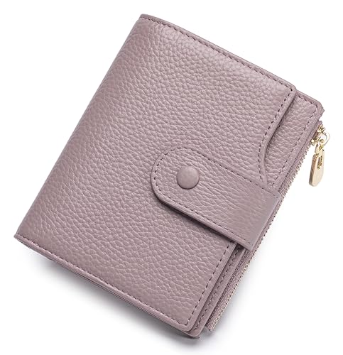 Genuine Leather Wallets for Women RFID Blocking Bifold with Zipper Pocket, 2 ID Windows, 18 Card Slots, Purple