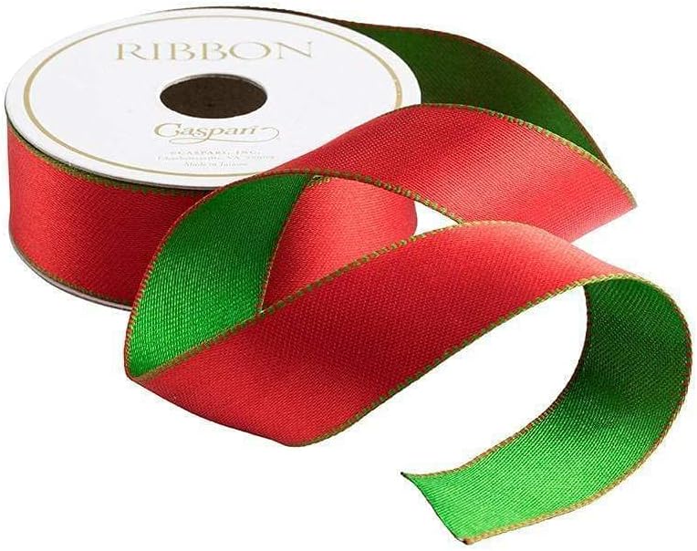 Caspari Red & Green Reversible Satin Wired Ribbon - 30 Foot Spool