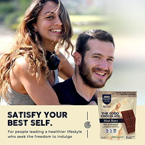 The Good Chocolate - Salted Almonds Keto Chocolate Mini Bars, Zero Sugar, Lower Net Carb Snack, Lower Calorie, Vegan Chocolate Candy, 1 Snack Pack #TOP4