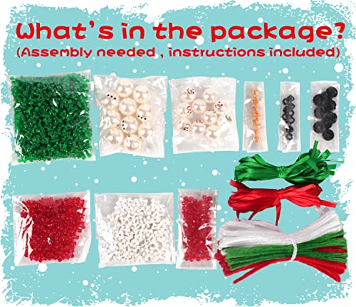 Christmas Crafts For Kids Beaded Ornament Kit - Including 10 Pcs Snowman,12 Pcs Wreath,8Pcs Candy Cane,10Pcs Lollipop Xmas Holiday Party Tree Favor Decorations(40Pieces,Assembly Needed) #TOP3