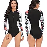 RASTKY Damen-Neoprenanzug, Leicht, Atmungsaktiv, Langärmelig, Badeanzug Zum Schwimmen, Surfen, Tauchanzug für Damen, in Schwarz, L (XXL)