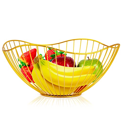 Panier à fruits en fil métallique doré pour comptoir de cuisine, support de fruits pour comptoir, décoration d'intérieur, centres de table, bols de légumes pour fruits, légumes, collations (doré)