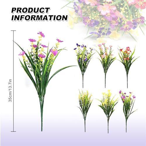 Artificial Flowers for Outdoors, 6 Bundles Fake Faux Spring Flowers Artificial Outdoor Plastic Silk Flower Bulk for Garden 6 Colors image 8