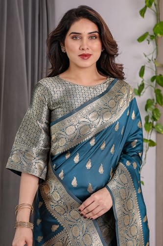 Image of SGF11 Women's Kanjivaram Soft Silk Saree With Unstitched Blouse Piece