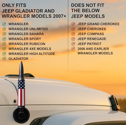 Image of 50 Cal Badass Bullet Antenna Fits Jeep Wrangler JK & JL from (2007 for Jeep Wrangler & Gladiator Accessories - Car Wash Safe & Anti Thelf Design - Ditch The Whip & Upgrade Your Jeep