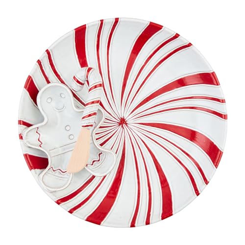 Mud Pie Peppermint Chip And Dip; server 1 3/4 inch x 11 inch dia | spreader 5 1/2 inch Mud Pie Peppermint Chip And Dip; server 1 3/4 inch x 11 inch dia | spreader 5 1/2 inch
