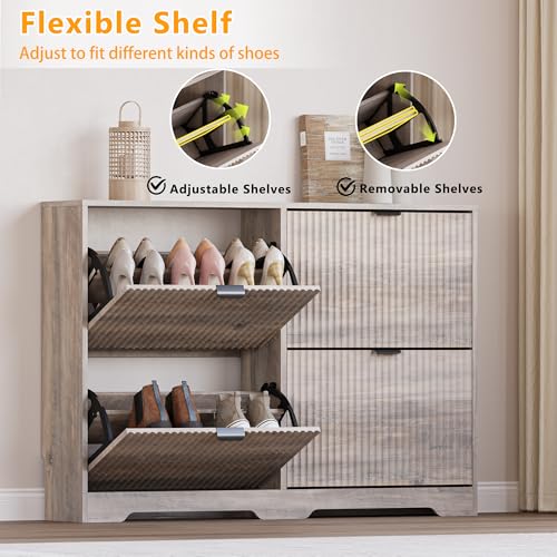 Image of BORNOON Large Shoe Cabinet for Entryway, Shoe Rack Cabinet with 4 Flip Drawer and Adjustable Shelves for Small Apartment, Foyer