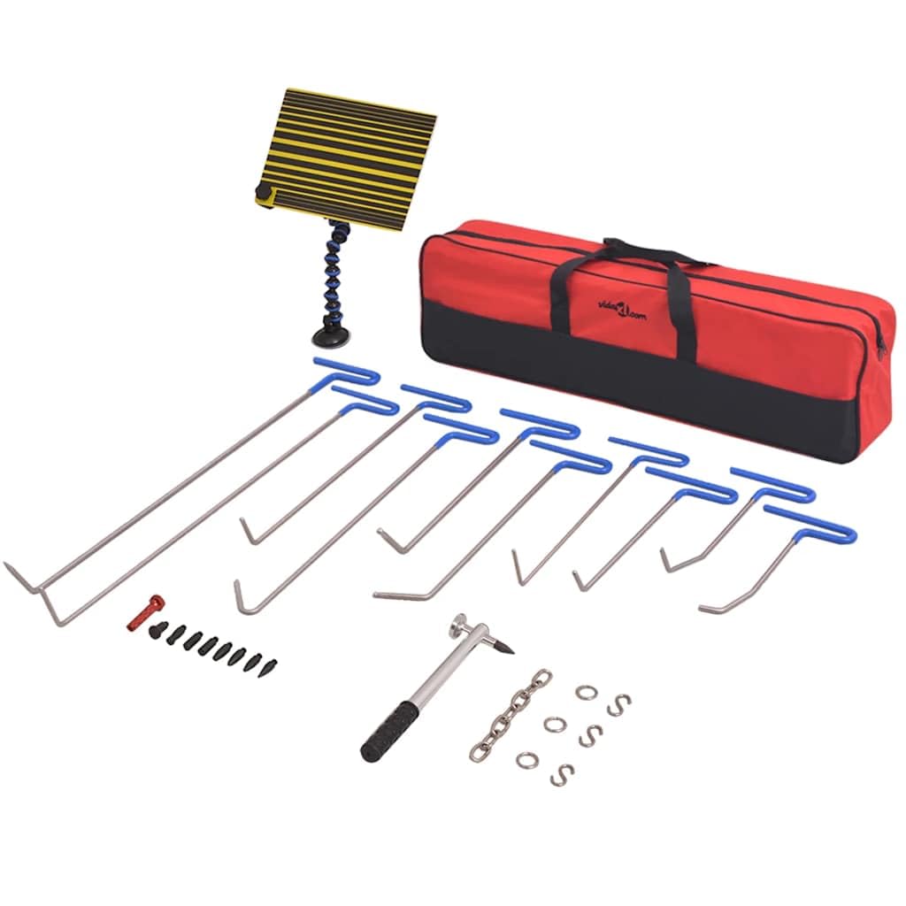 Set di 28 strumenti per la rimozione delle ammaccature in acciaio inox con 10 barre di riparazione, targhetta catarifrangente, martello a percussione, catena, ganci a S, anelli e borsa per il