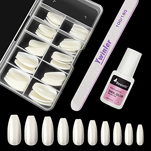 Nagel Tips , Beainfir 100 Stück Acryl Nageltips Ballerina Press on Nails Tips für Gelnägel mit mit Kleber Künstlich…