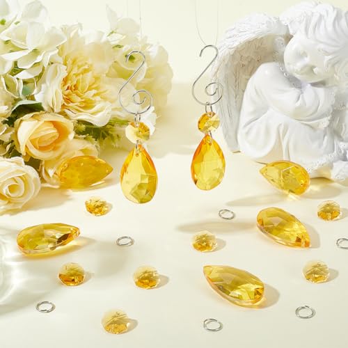 SOFPLATE 1 Box 12 Pack 38mm Yellow Crystal Chandelier Prisms Glass Suncatcher Prism Teardrop Crystal Chandelier Pendants Octagon Links Jump Rings for Christmas Wedding Party Decor Chandeliers Hanging - Image 4
