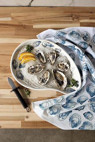 Image of Now Designs by Danica Kitchen Towel Oysters Printed Cotton Dish Towel, Gray, 18 x 28in