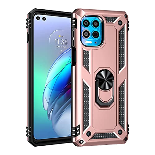 BestST Funda para Motorola Moto G100/Edge S + HD Protectores de Pantalla, Rugged TPU y PC Cubierta de Doble Capa Hybrid Armor Carcasa y 360 °Rotación Anillo Soporte 2 en 1 Case. RoseOro