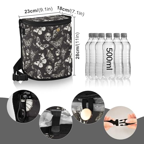 Image of MNSRUU Car Trash Can with Lid, Gothic Skull Butterfly Car Trash Bag Hanging Organizers and Storage for Front Back Seat, Leak-Proof Trash Bin