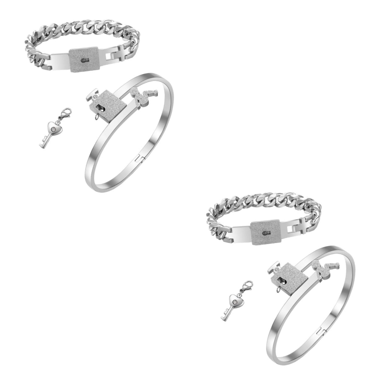 SHERCHPRY Juego De 2 Pares De Pulseras Elegantes Y Resistentes Para Parejas A Juego Para El Día De San Valentín.