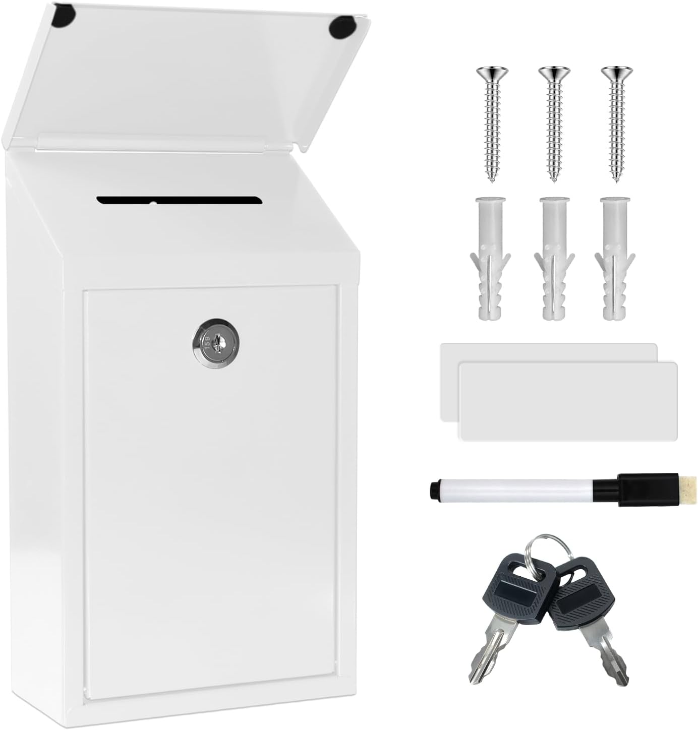 Metal Suggestion Box Donation Box with Slot Drop Box with Lock and Key Collection Box Mailbox Wall Mount Dropbox (10.2×5.6×2.8inch) Ballot Box for Home Office Outdoor