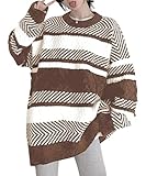 [Amulet] オーバーサイズゆったりニット 秋 冬 韓国ファッション 10代 20代 30代 レディース 暖かい 可愛い カジュアル シンプル 黒 ボーダーvl-6361-br-f