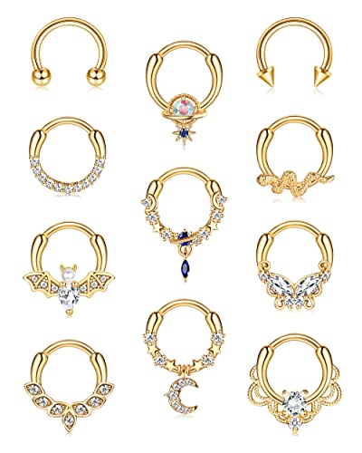 FASACCO 16G Gold Septum Rings Septum Jewelry Septum Piercing Jewelry Cute Snake Butterfly Septum Ring Daith Earrings