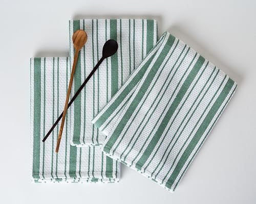 Casa De Lan 100% Ring Spun Cotton Set of 3 Basket Weave Kitchen Towels | Multipurpose Super Soft Absorbent Dish Towels | Tea Towels | Dishcloth | Bar Towel | (Olive, 20X30)