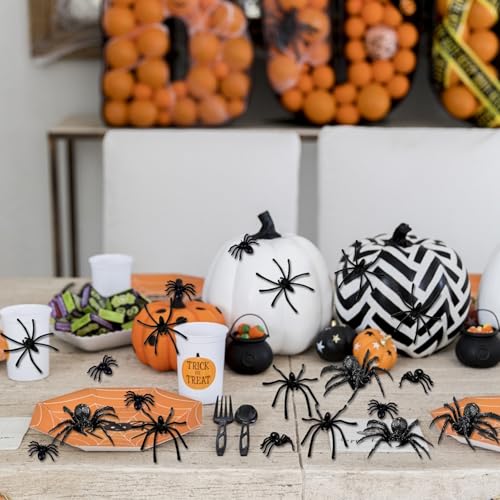 120 Stück Spinnen Halloween Deko Kunststoff, Halloween Dekorative Spinne, kleine Spinnen als Streichspielzeug, gruselige Plastikspinnen für Geisterhäuser, Halloween-Party-Dekorationen