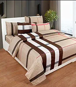 JAW Beautiful 250TC 100% Cotton One Double Bedsheet with Two Pillow Covers - Double Bed Bedsheet Big Checkered Design (Check)