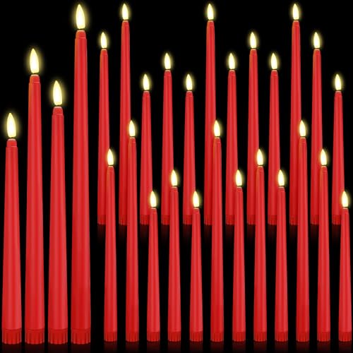 Image of Rossesay 24 Pcs Flameless LED Taper Candles Battery Operated Candle 8.5 inch, 9.65 inch, 10.8 inch, 12.8 inch Flameless Candlesticks Flickering for Christmas Church Wedding Indoor Decoration(Classic, Red)