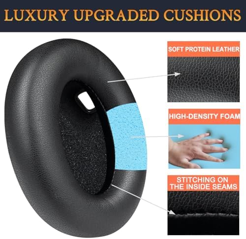 SOULWIT Replacement Earpads for Sony WH-1000XM4 (WH1000XM4) Headphones, Ear Pads Cushions with Noise Isolation Foam, Added Thickness, Without Affecting Sensor - Black - Thumbnail 4