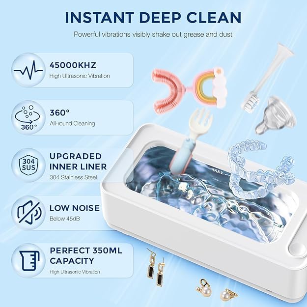 Nettoyeur De Bijoux à Ultrasons, 45 KHz, Nettoyeur De Bain Ultrasonique Professionnel, 300 Ml Pour Lunettes, Bijoux, Montres, Vert