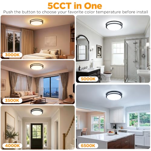 Image of LUTEC 13-Inch Flush Mount Ceiling Light, Dimmable 5CCT (3000K-6500K) Adjustable LED Ceiling Light, 37W 4200LM Super Bright Energy Efficient Modern Lamp for Bedroom, Hallway, Kitchen-Black