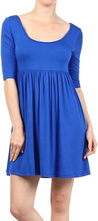 Private Label Solid Knit Baby Doll Dress with Scoop Neck and Low Back M, Royal Blue