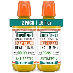 TheraBreath Deep Clean Mouthwash, Antiseptic Benefits, Fresh Mint Flavor, Dentist Formulated, Alcohol Free, 16 fl oz (Pack of 2)